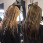 Before and after hair extensions transformation by Hair Magic, adding length and fullness with a smooth natural blend